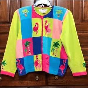 Tropical Pink Flamingo Sweater SZ M Jack B Quick